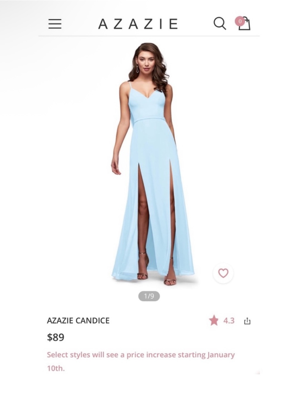 NWT Azazie Candice Sky Blue Bridesmaid Dress $90 retail